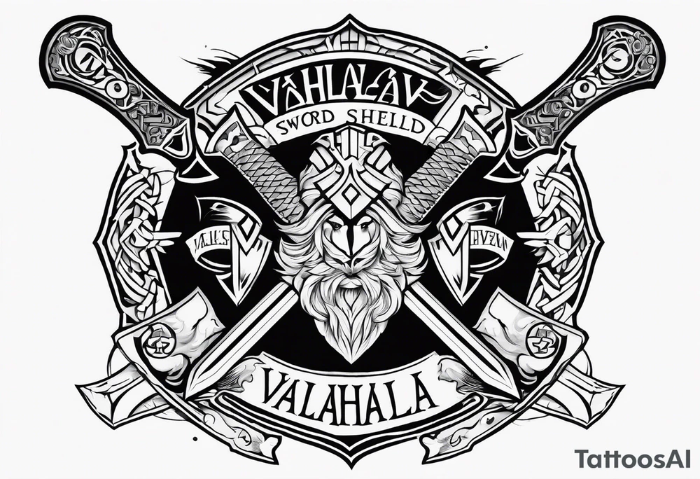Valhalla sword shield axe heaven tattoo idea