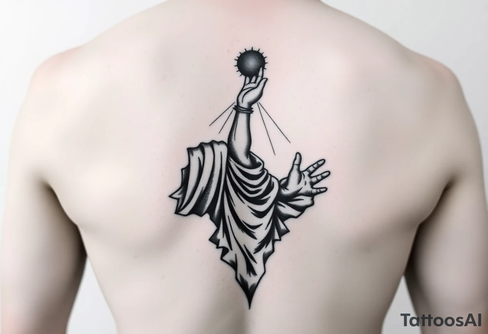 i want a boy reaching out to Jesus hand while falling into the void tattoo idea