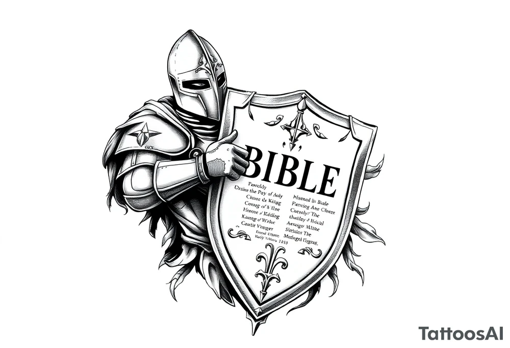 A knight with a bible on his shield tattoo idea tattoo idea