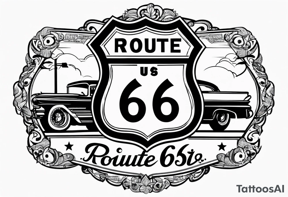 fine line route 66 sign tattoo idea