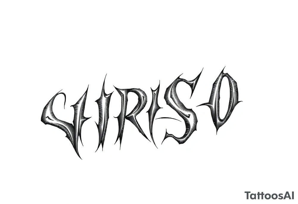 Abstract Tribal font saying “SIRISO” with all letters close together and the S in SIRISO connected to the O tattoo idea