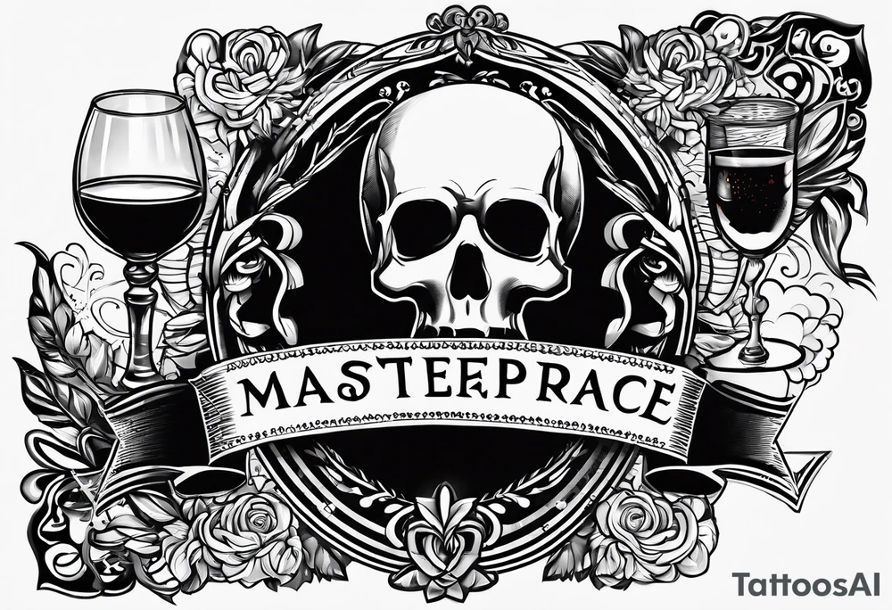 Cheers Mate text, armband +Cancer Ribbon + bourbon whiskey glass tattoo idea