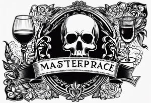 Cheers Mate text, armband +Cancer Ribbon  + bourbon whiskey glass tattoo idea