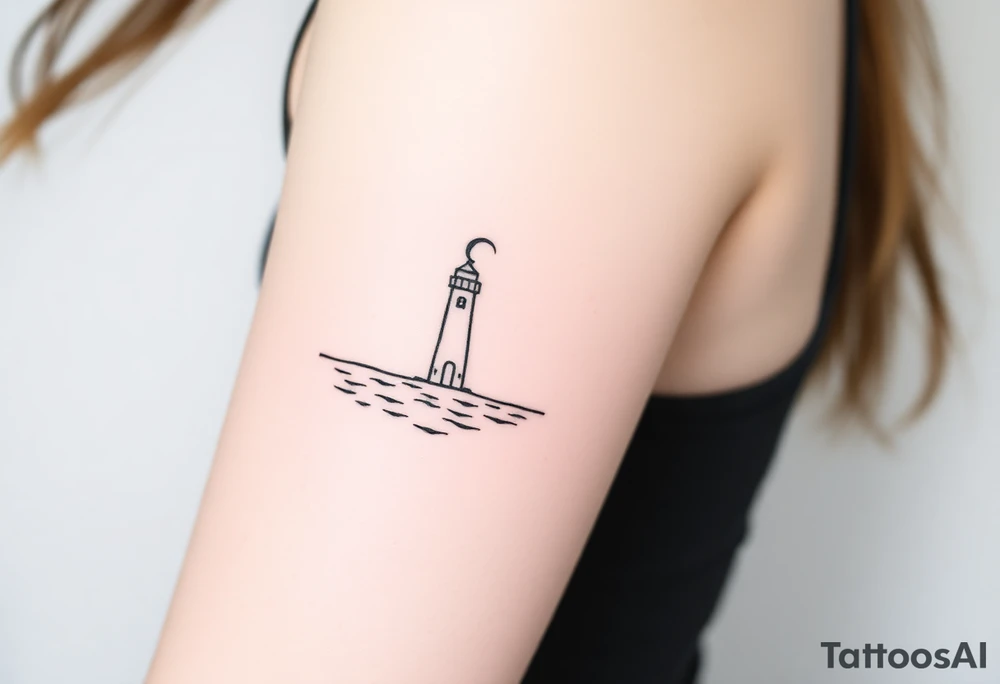 Girly light house on water with crescent moon tattoo idea