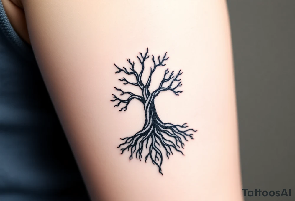 mystical tree of life with cosmic roots and celestial branches tattoo idea