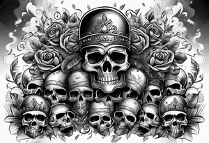 money stacks rising smoke Savage skulls tattoo idea