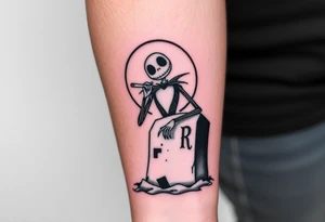 jack skellington sitting on tombstone smoking a blunt, jackolanters, christmas themed tattoo idea