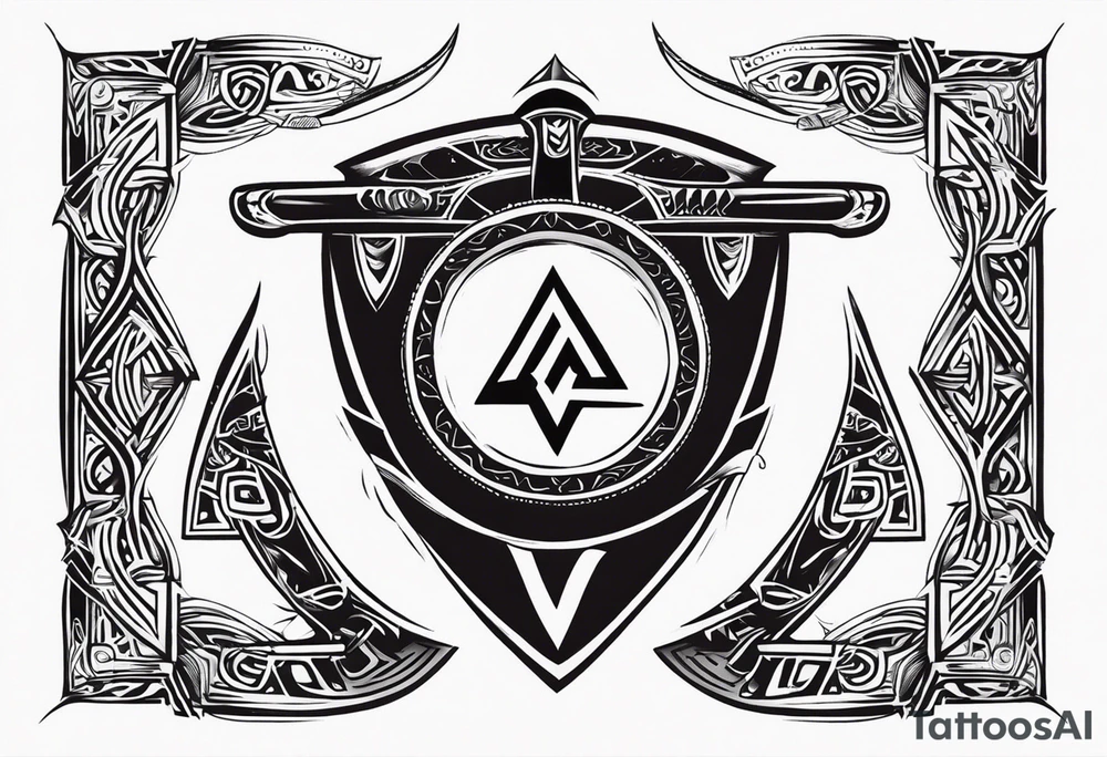 Valhalla sword shield axe Valknut  tribal tattoo idea