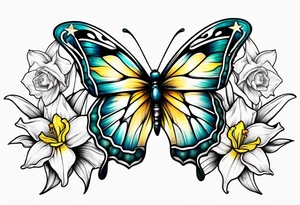 Butterfly, star and daffodils tattoo idea