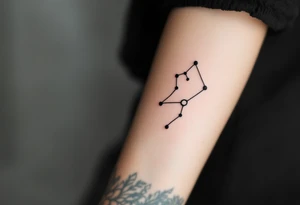 A minimalist Pisces constellation outlined in black with a subtle aquamarine fill captures the intuitive soul of the sign. tattoo idea