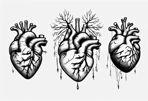 Anatomical heart and anatomical brain floating away tied down with string tattoo idea