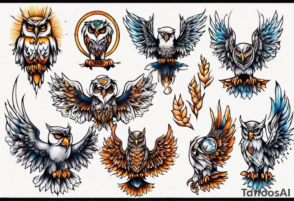 Sonne Eule tattoo idea