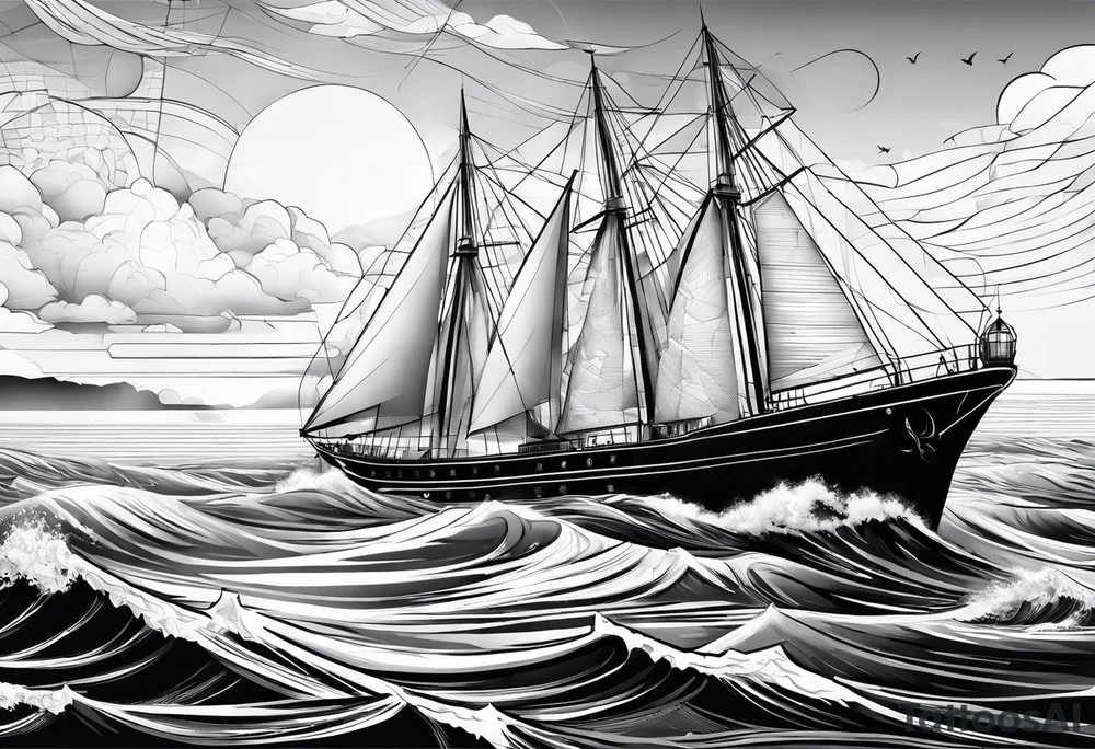 phare maritime dans un bateau a voiles. tattoo idea