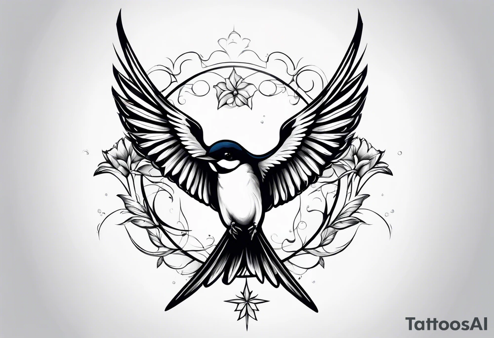 Swallow with rosary on its legs tattoo idea