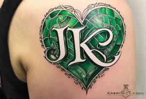 Emerald heart with “J+K” tattoo idea