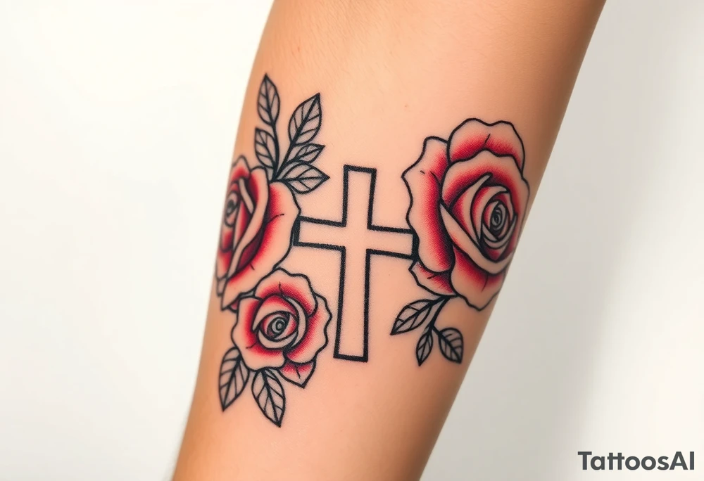 Roses, with a cross outline in the middle tattoo idea
