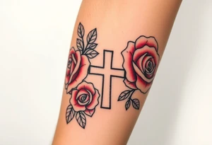 Roses, with a cross outline in the middle tattoo idea