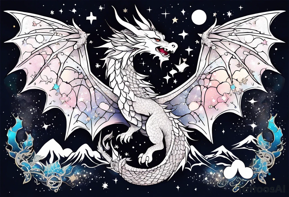 Constellation, wing , snow , cross , dragon japan kawaii tattoo idea