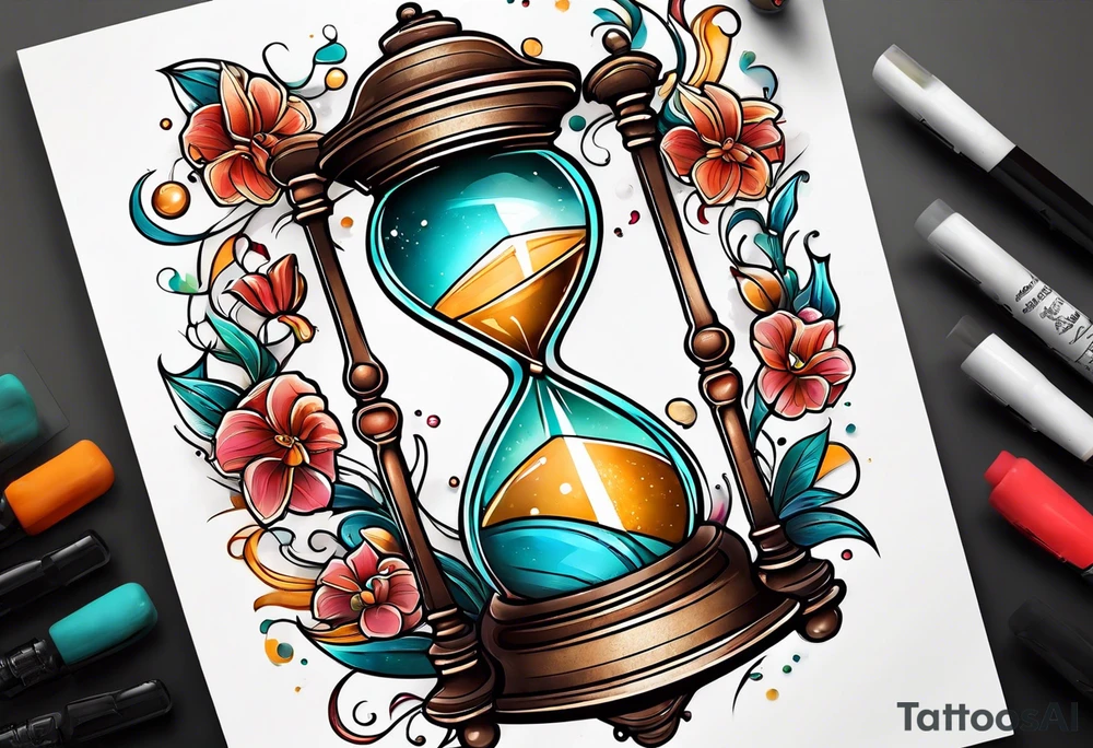 hourglass with little girl dancing tattoo idea