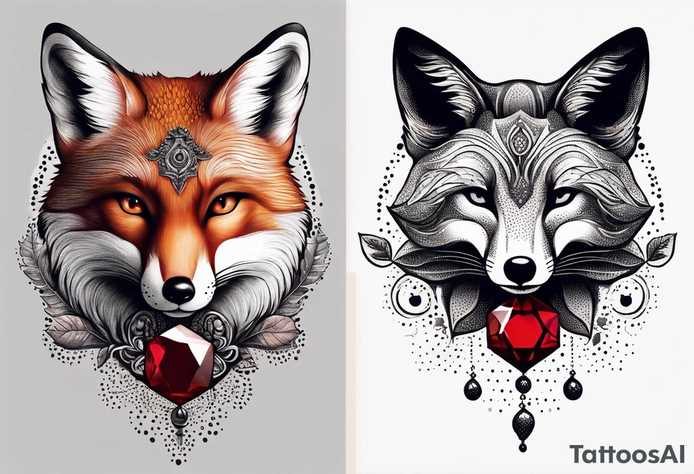Fox with a Ruby and a honey bee tattoo idea