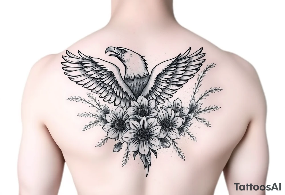 eagle, and flowers tattoo idea