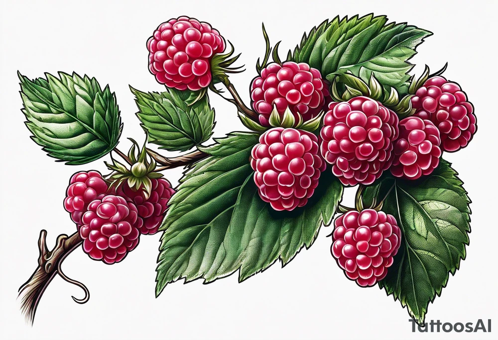 a long raspberry branch that focuses on line work. symbolizes making jam tattoo idea