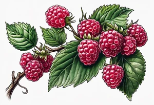 a long raspberry branch that focuses on line work. symbolizes making jam tattoo idea