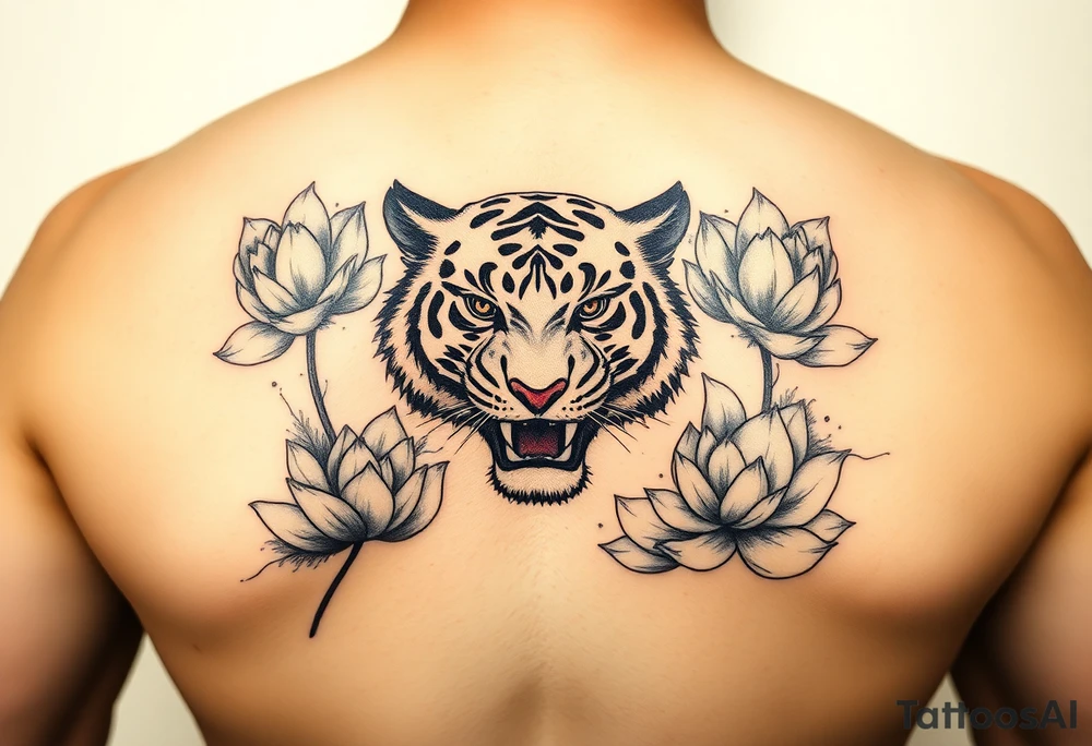 fierce tiger emerging through blooming lotus flowers in mist tattoo idea fierce tiger emerging through blooming lotus flowers in mist tattoo idea