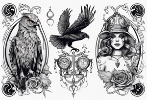 The Zodiac sign Aquarius as a Human accompanied by an owl and raven. tattoo idea