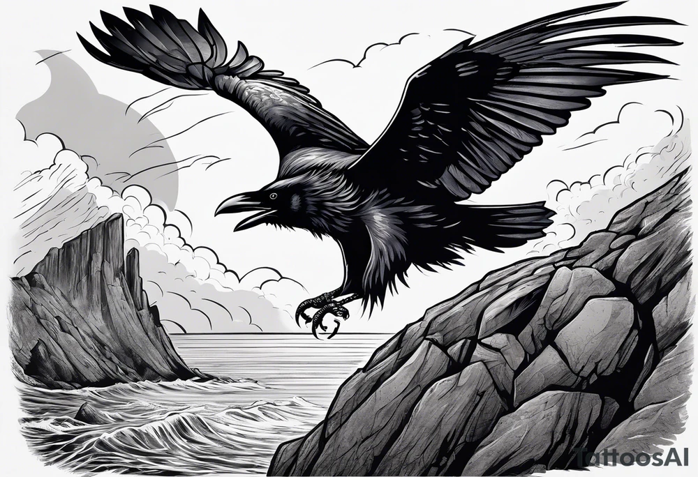 raven attacking a rock with the roman numeral seven and the text Omnia Urunt inscribed on it. tattoo idea