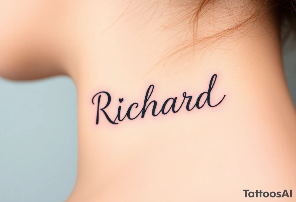 The name Richard in pretty handwriting with a heart for the dot on the i on my neck tattoo idea