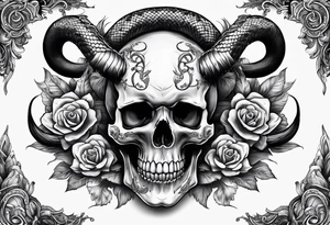 skull with horns and snake tattoo idea