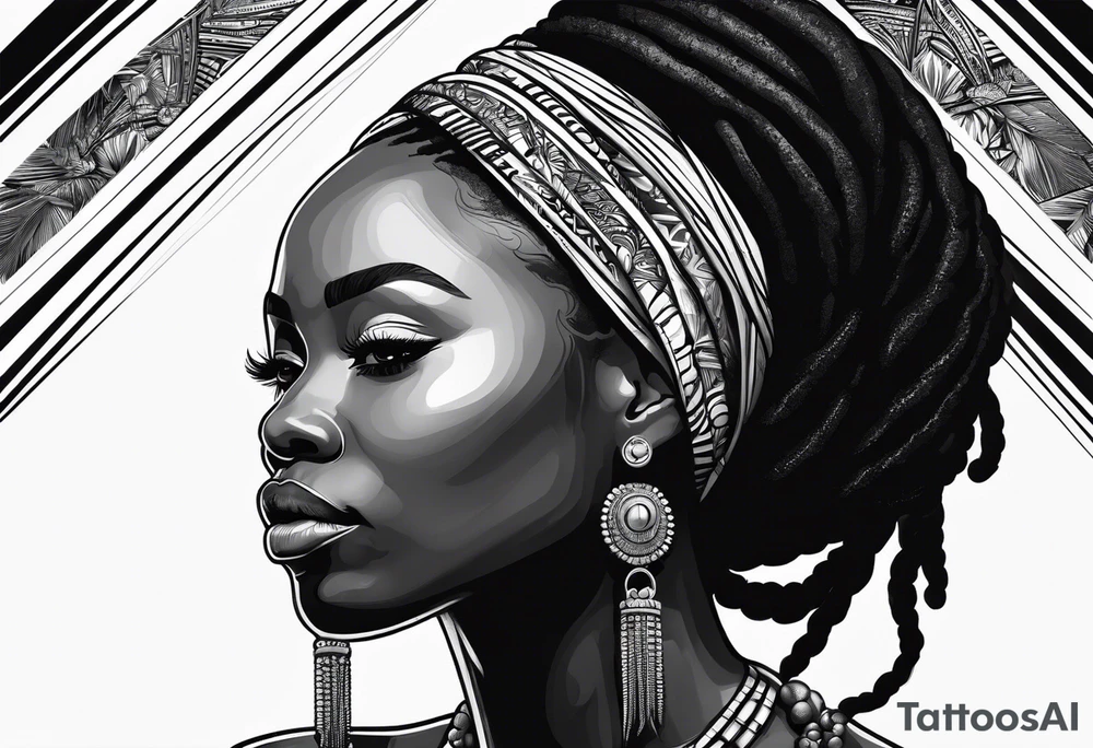 African woman face with locs tattoo idea