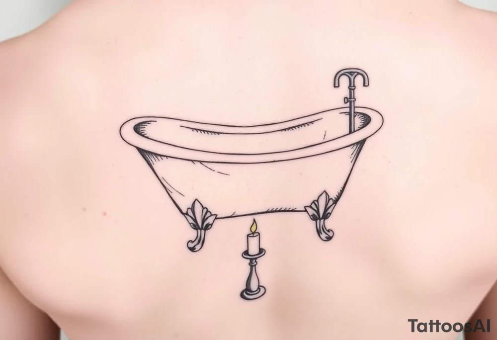 clawfoot bathtub with visible bathroom floor and a candle on the floor tattoo idea