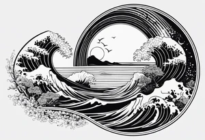 I want a tattoo of the ocean in a plain circle tattoo idea