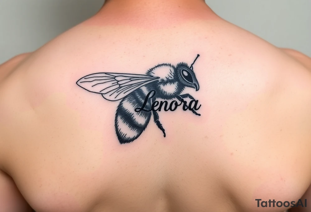 "Lenora" written in Hebrew inside of a bumblebee tattoo idea