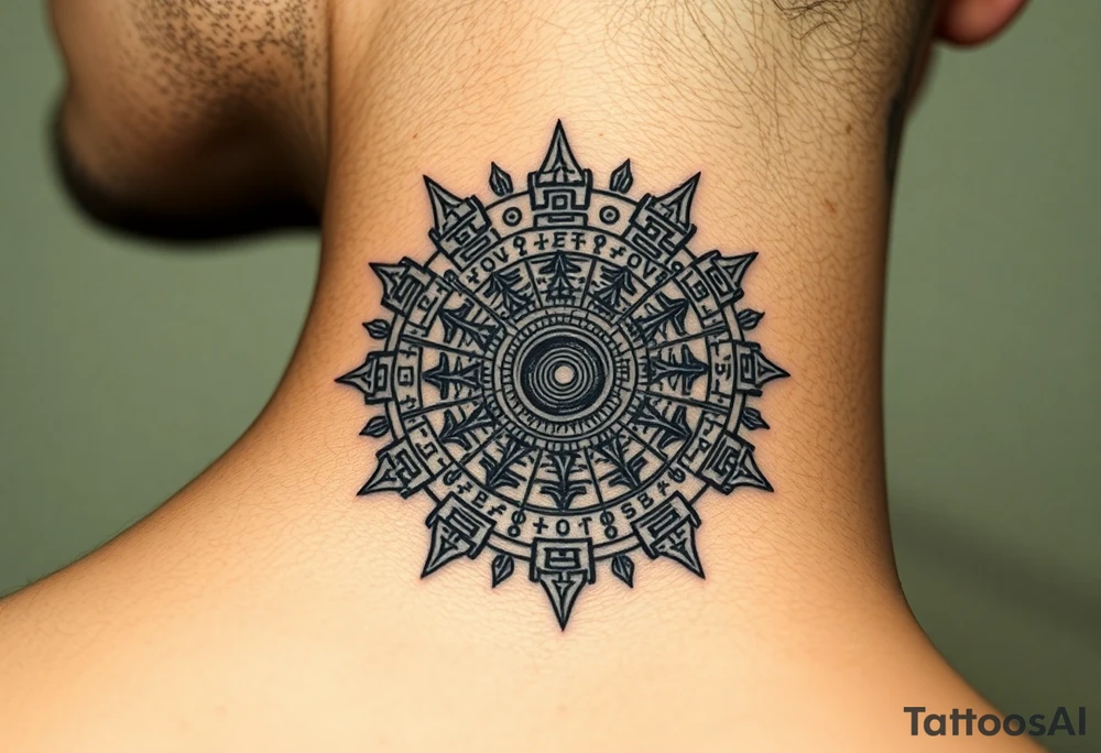 zombie Aztec sun calendar tattoo idea