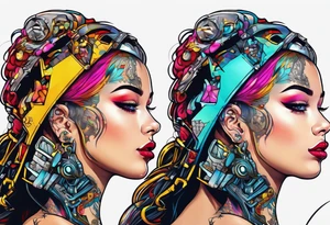 pop art cyborg girl full head not cropped tattoo idea