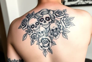 Arm sleeve with day of the dead marlyin Monroe Louie vution signs everywhere roses skulls dead dolls tattoo idea