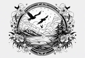 stars, clouds, birds tattoo idea
