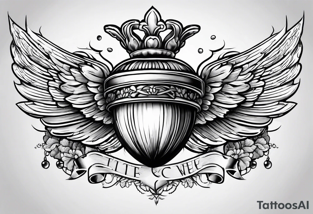 Flying acorn with wings tattoo idea