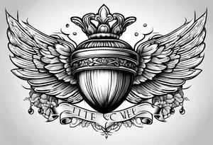Flying acorn with wings tattoo idea