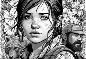 Ellie from the game series The Last of Us, including her tattoo and infected clickers tattoo idea