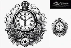 Cross anchor clock tattoo idea
