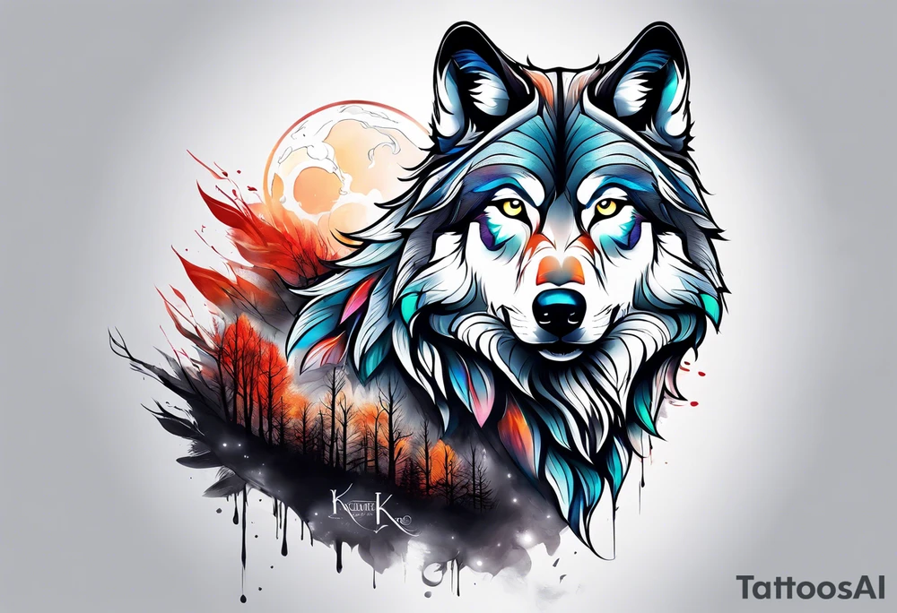 strong wolf gentle eyes tattoo idea