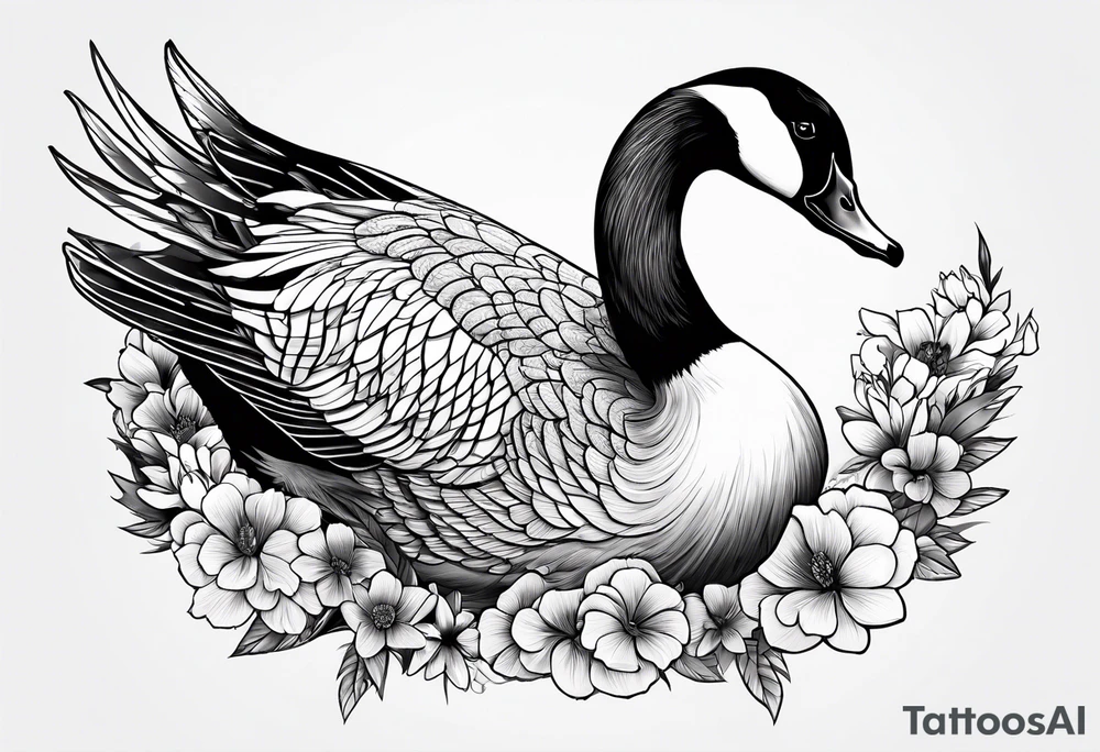 angry canadian goose with flowers side tattoo idea