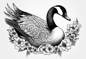 angry canadian goose with flowers side tattoo idea
