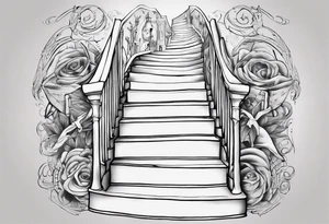 “walk by faith, not by sight” stairwell wrapping around the quote. This design captures the essence of the journey guided by faith. tattoo idea
