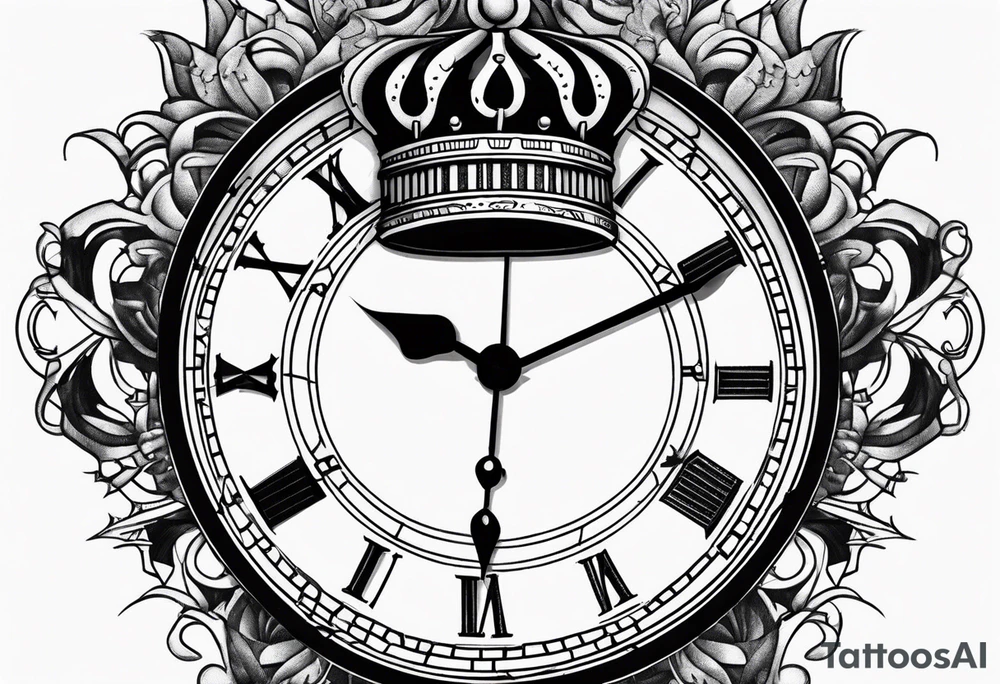 Broken clock with king crown tattoo idea
