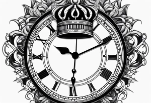 Broken clock with king crown tattoo idea